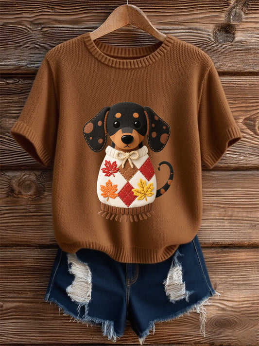 Women's Autumn Dog Art Print Short SleeveT-shirt