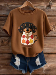 Women's Autumn Dog Art Print Short SleeveT-shirt