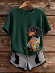 Women's Autumn Dog Art Print Short SleeveT-shirt