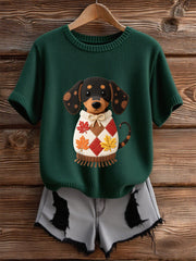 Women's Autumn Dog Art Print Short SleeveT-shirt