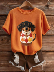 Women's Autumn Dog Art Print Short SleeveT-shirt