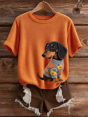 Women's Autumn Dog Art Print Short SleeveT-shirt