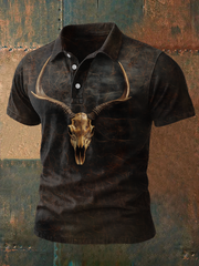 Men's Western Retro Style Elk Skull Printed Casual Tops