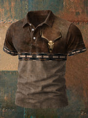 Men's Western Retro Style Elk Skull Printed Casual Tops