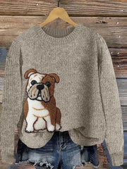 Women's Cute English Bulldog Applique Embroidery Cozy Sweater