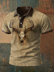 Men's Western Retro Style Elk Skull Printed Casual Tops