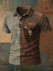 Men's Western Retro Style Elk Skull Printed Casual Tops