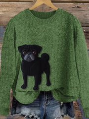 Women's Lively Pug Dog Felt Art Cozy Knit Sweater