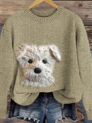 Women's Cute West Highland Terrier Dog Embroidery Art Cozy Sweater