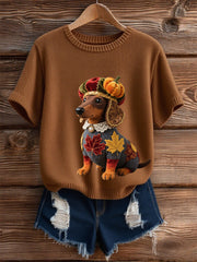 Women's Autumn Dog Art Print Short SleeveT-shirt