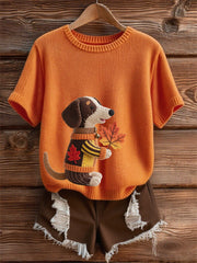 Women's Autumn Dog Art Print Short SleeveT-shirt