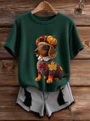 Women's Autumn Dog Art Print Short SleeveT-shirt