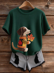 Women's Autumn Dog Art Print Short SleeveT-shirt