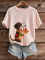 Women's Autumn Dog Art Print Short SleeveT-shirt