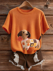 Women's Autumn Dog Art Print Short SleeveT-shirt