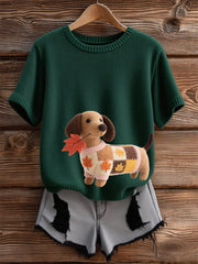 Women's Autumn Dog Art Print Short SleeveT-shirt