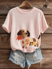 Women's Autumn Dog Art Print Short SleeveT-shirt