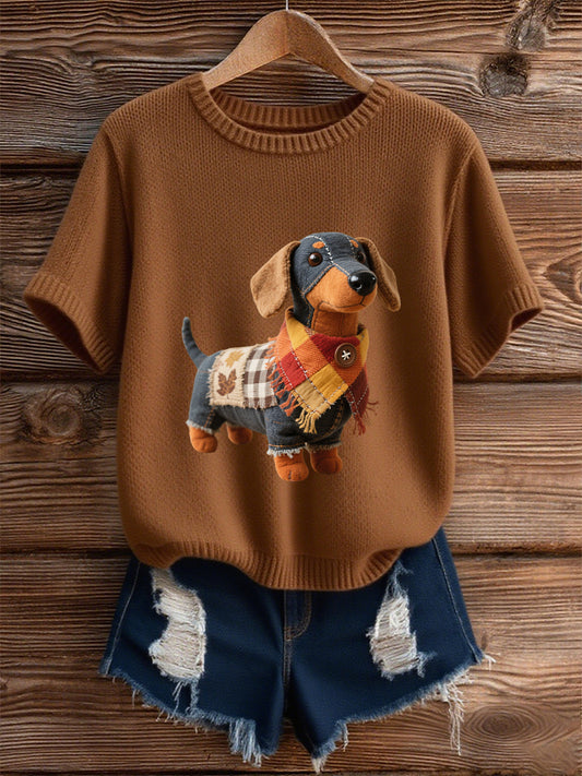 Women's Autumn Dog Art Print Short SleeveT-shirt