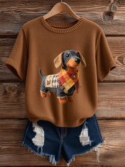 Women's Autumn Dog Art Print Short SleeveT-shirt