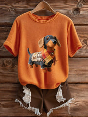 Women's Autumn Dog Art Print Short SleeveT-shirt
