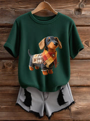 Women's Autumn Dog Art Print Short SleeveT-shirt