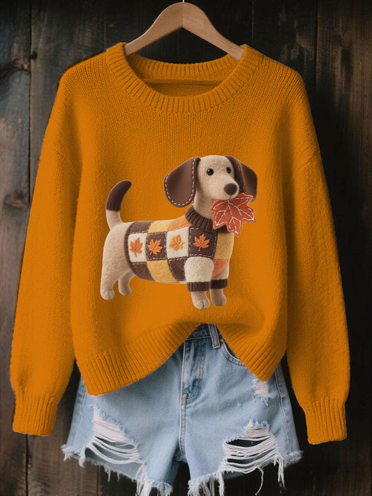 Women's Autumn Dog Art Print Long Sleeve Sweatshirt