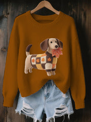 Women's Autumn Dog Art Print Long Sleeve Sweatshirt