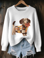 Women's Autumn Dog Art Print Long Sleeve Sweatshirt