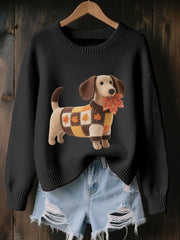 Women's Autumn Dog Art Print Long Sleeve Sweatshirt