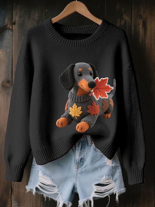 Women's Autumn Dog Art Print Long Sleeve Sweatshirt