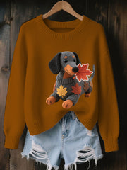 Women's Autumn Dog Art Print Long Sleeve Sweatshirt