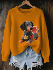 Women's Autumn Dog Art Print Long Sleeve Sweatshirt