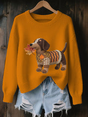Women's Autumn Dog Art Print Long Sleeve Sweatshirt