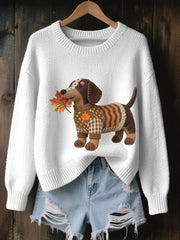 Women's Autumn Dog Art Print Long Sleeve Sweatshirt