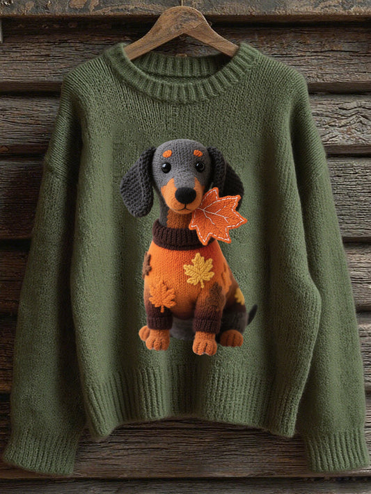 Women's Autumn Dog Art Print Long Sleeve Sweatshirt