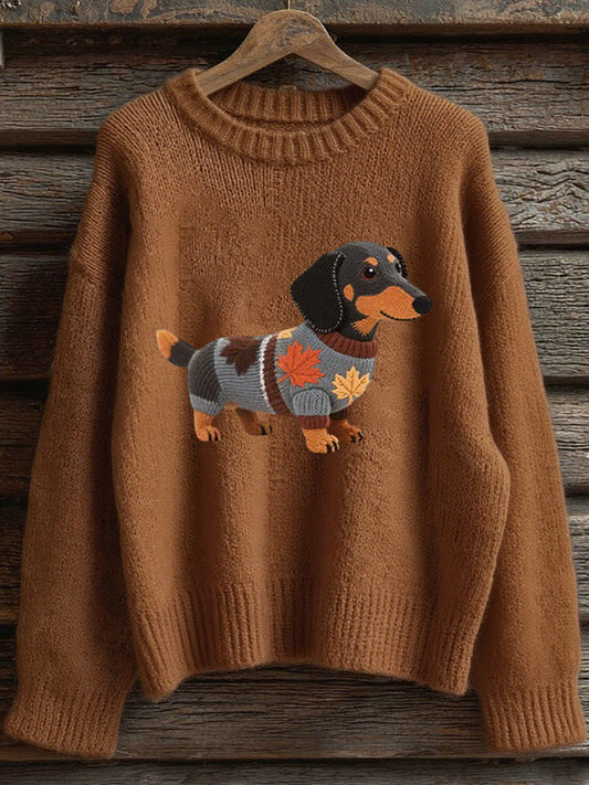 Women's Autumn Dog Art Print Long Sleeve Sweatshirt