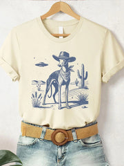 Women's Vintage Dog UFO Western T-shirt