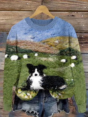 Women's Funny Shepherd Dog And Sheep Wool Felt Cozy Knit Sweater
