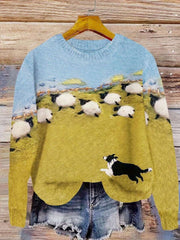 Women's 3D Shepherd Dog Print Comfortable Soft Casual Crew Neck Sweater