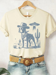 Women's Vintage Dog UFO Western T-shirt