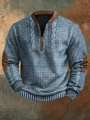 Men's Vintage Knit Pattern Print Casual Zipper Sweatshirt