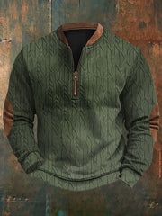 Men's Vintage Herringbone Print Casual Zipper Sweatshirt