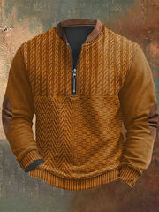 Men's Vintage Cable Pattern Print Casual Zipper Sweatshirt