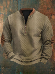 Men's Vintage Herringbone Print Casual Zipper Sweatshirt