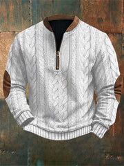 Men's Vintage Cable Pattern Print Casual Zipper Sweatshirt