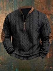 Men's Vintage Cable Pattern Print Casual Zipper Sweatshirt
