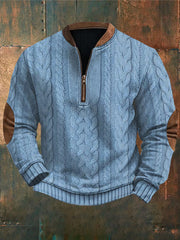 Men's Vintage Cable Pattern Print Casual Zipper Sweatshirt