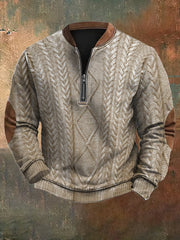 Men's Vintage Cable Pattern Print Casual Zipper Sweatshirt