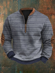 Men's Vintage Herringbone Print Casual Zipper Sweatshirt