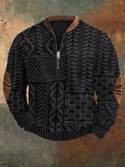 Men's Vintage Cable Pattern Print Casual Zipper Sweatshirt